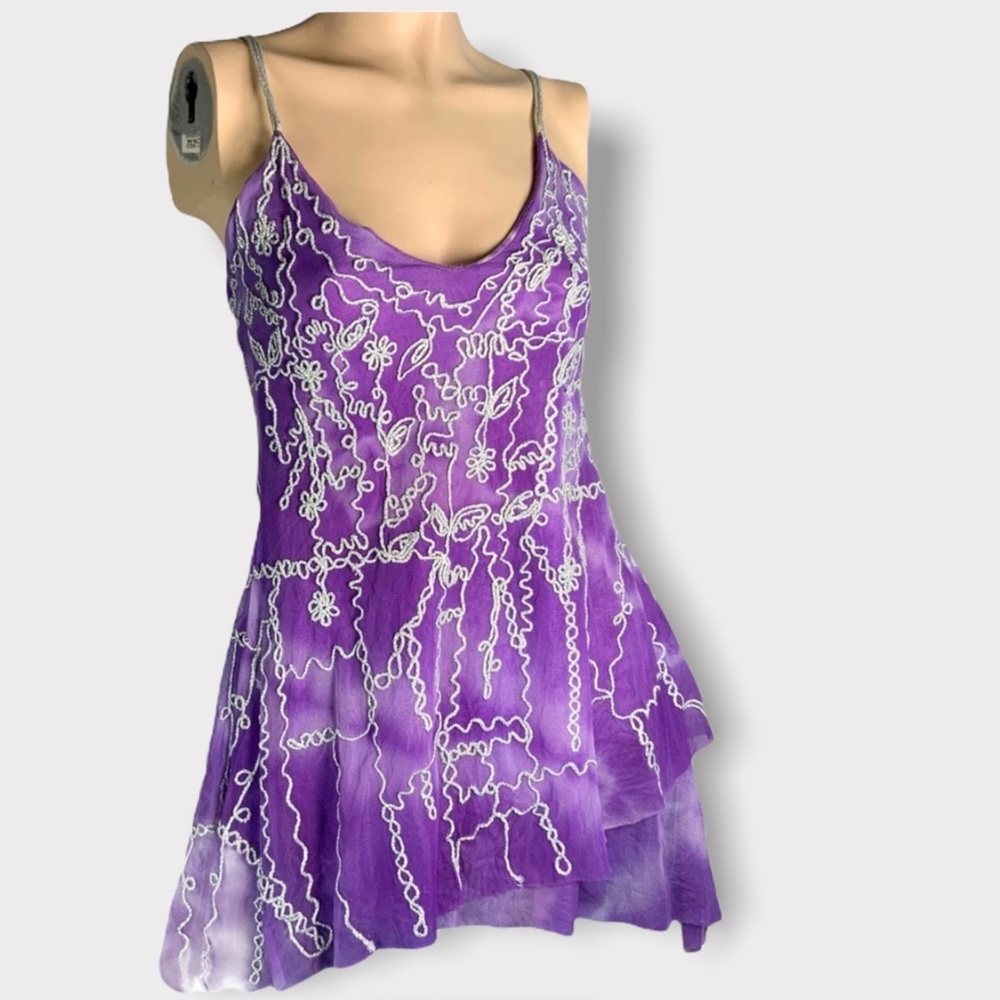Marciano 90's vintage embelleshed mini long tank  silver embroidered detail top